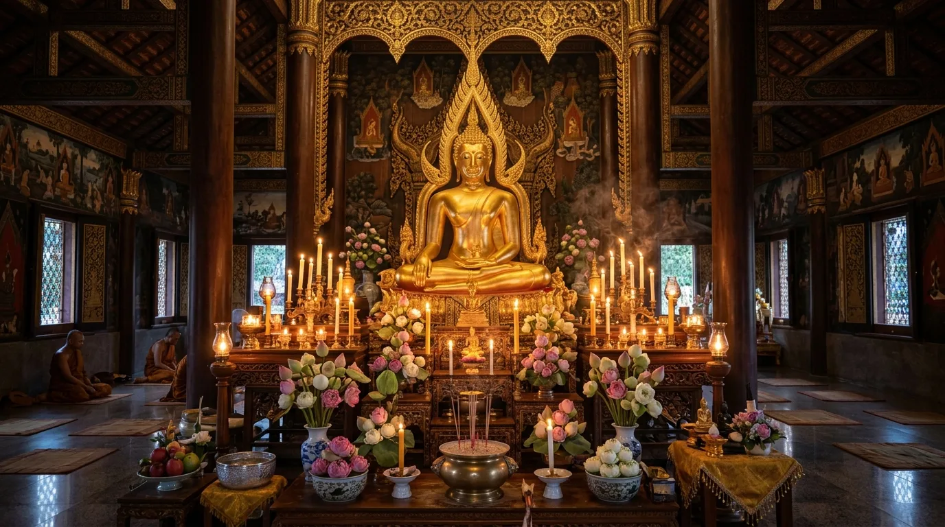 Makna Filosofis Pelita Lilin, Dupa Wangi, dan Bunga Teratai di Altar Buddha